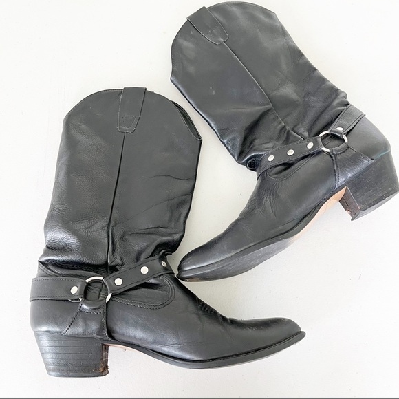 Durango Shoes - DURANGO Black Harness Leather Cowboy Western Slouch Boots